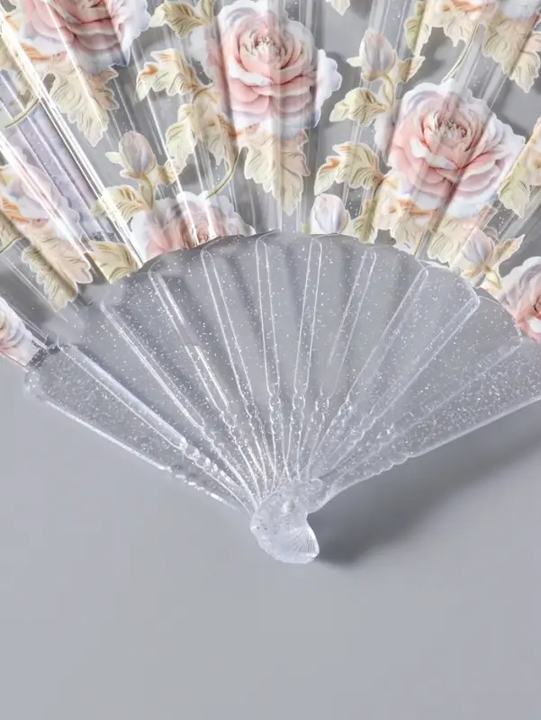 Веер складной пластик &laquo;Кремовые розы&raquo;, блеск, 23 см