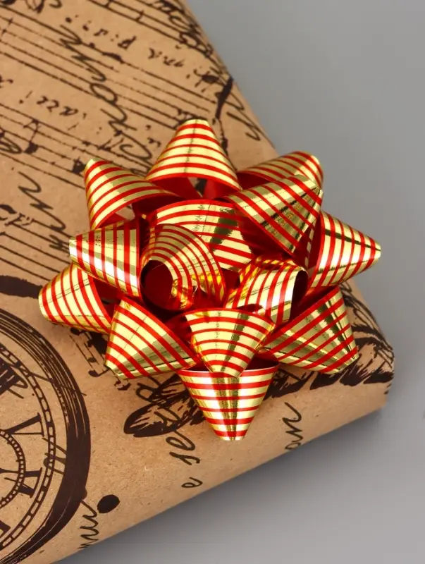 Подарочный Бант - звезда №7.5, металлик с рисунком, для упаковки подарков, набор 8 шт., МИКС