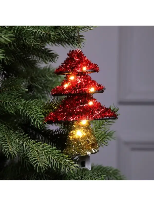 Светодиодная фигура из мишуры &laquo;Ёлочка красная&raquo; 17&times;13 см, 10 LED, от батареек AG10&times;3, свечение тёплое белое