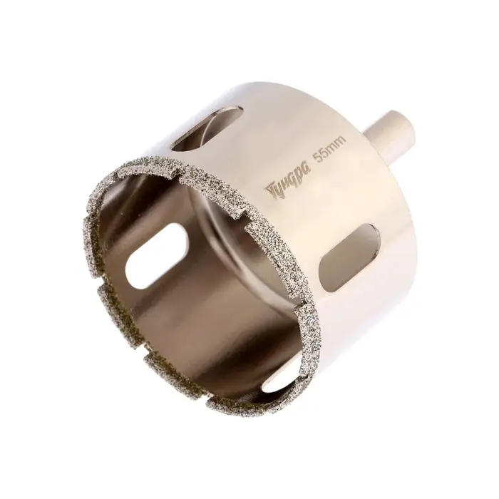 Сверло алмазное по стеклу и керамике ТУНДРА, трехгранный хвостовик, 55×65 мм Сверло алмазное по стеклу и керамике ТУНДРА, трехгранный хвостовик, 55×65 мм