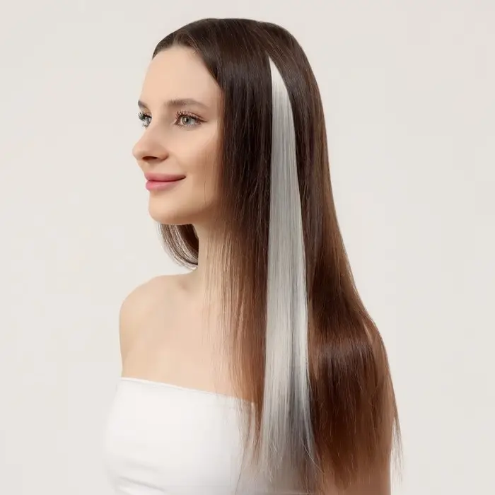 Цветная прядь, на заколке, 50 (± 5) см, 5 г, пепельная