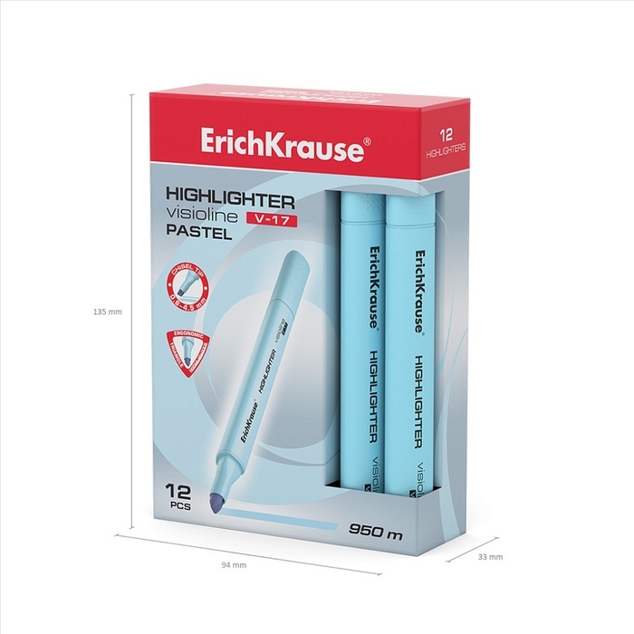 Маркер текстовыделитель ErichKrause Visioline V-17 Pastel, 0.6-4.5 мм, чернила на водной основе, голубой Маркер текстовыделитель ErichKrause Visioline V-17 Pastel, 0.6-4.5 мм, чернила на водной основе, голубой