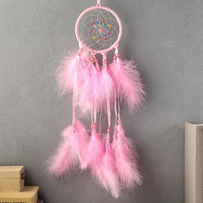 Ловец снов Ловец снов "Паутинка с жемчужинами" d=11 см светло-розовый 40 см