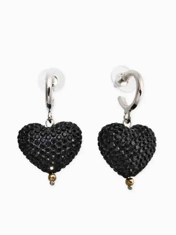 Серьги "Сияние вечера" сердце, цвет чёрный в серебре
