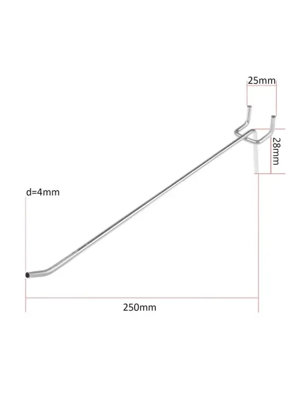 Крючок одинарный для металлической перфорированной панели, d=4 мм, L=25 см, шаг 25 мм