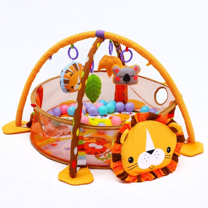 Развивающий коврик 3 в 1 «Лев», 68x68 см, 30 цветных шариков, 4 игрушки, Крошка Я Развивающий коврик 3 в 1 «Лев», 68x68 см, 30 цветных шариков, 4 игрушки, Крошка Я