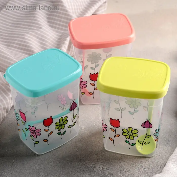 Набор банок для сыпучих «Клумба», 500 мл, 3 шт, цвет МИКС Набор банок для сыпучих «Клумба», 500 мл, 3 шт, цвет МИКС