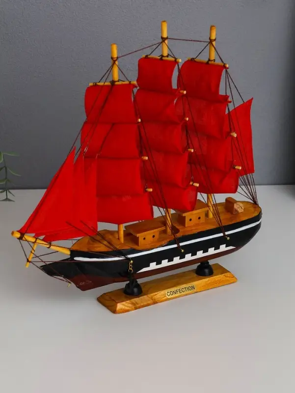 Сувенирная модель корабля &laquo;Флора&raquo;, борта чёрные с белой полосой, паруса алые, 32&times;6.5&times;31 см