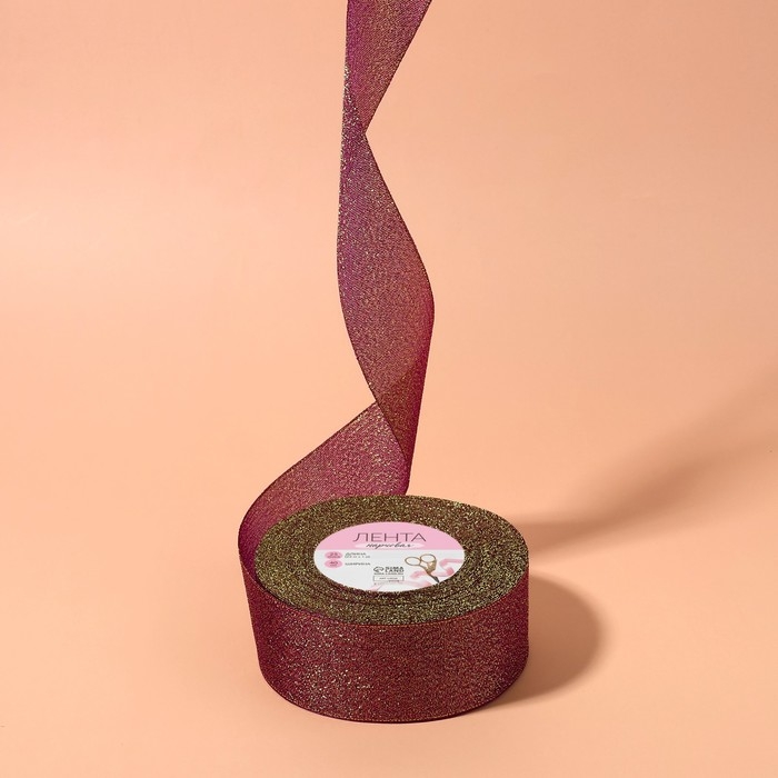 Лента парчовая, 40 мм, 23 ± 1 м, цвет сливовый №012 Лента парчовая, 40 мм, 23 ± 1 м, цвет сливовый №012