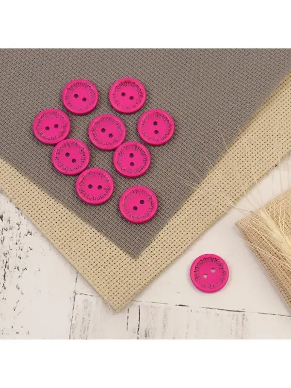 Набор нашивок из дерева Hand made with love, 2×2 см, 10 шт., ярко-розовый