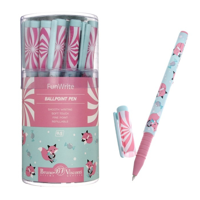 Ручка шариковая FunWrite Ручка шариковая FunWrite "Lolipop.Лисички", 0,5 мм, синие чернила