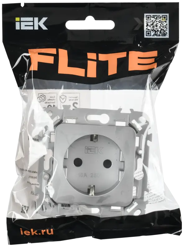 FLITE Розетка с заземлением с защитными шторками безвинтовое крепление 16А РСш11-1-ФлА алюминий IEK