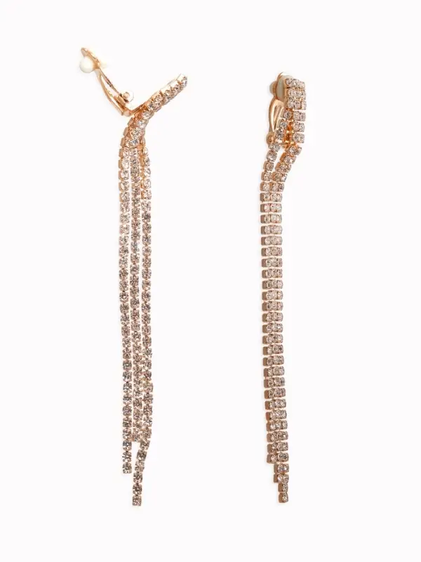 Серьги клипсы для ушей QF &laquo;Лёд&raquo;, тройная сплошная, белые в золоте