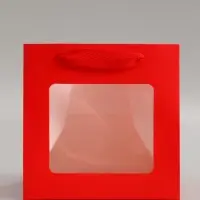 Пакет крафт с квадратным дном и окном, 15&times;15&times;15 см, красный