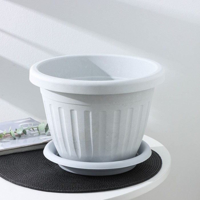 Горшок для цветов с поддоном «Сильвер ЭКО», 7,2 л, d=28 см, светло-серый Горшок для цветов с поддоном «Сильвер ЭКО», 7,2 л, d=28 см, светло-серый