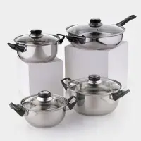 Набор посуды &laquo;Чёрная ночь&raquo;, 8 предметов: кастрюли 1.5 л, 2 л, 3 л, сковородка d=24 см, 4 крышки, индукция, нержавеющая сталь