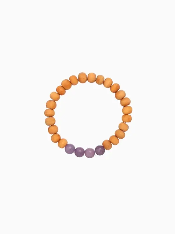 Браслет из сандалового дерева с агатом, длина 18 см, цв. сиреневый Браслет из сандалового дерева с агатом, длина 18 см, цв. сиреневый