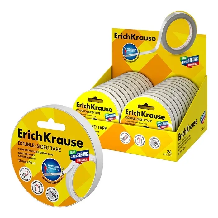 Клейкая лента ErichKrause Double-sided tape, 12 мм &times; 10 м, двусторонняя