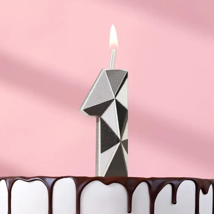 Свеча для торта &laquo;Алмаз&raquo;, цифра 1, серебристый металлик