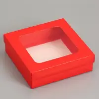 Коробка складная, крышка-дно, красная, с окном 20&times;20&times;6 см