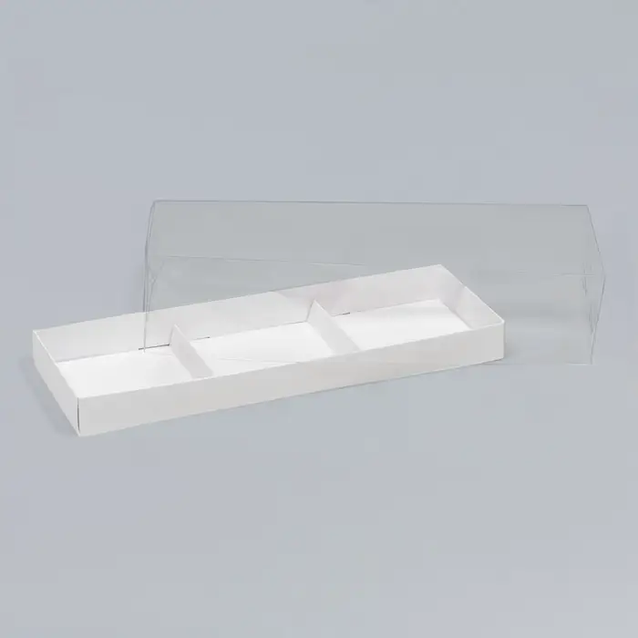 Коробка для муссовых пирожных 3 штуки, 26x8,5x6 Белый Коробка для муссовых пирожных 3 штуки, 26x8,5x6 Белый
