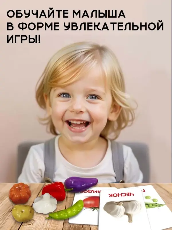 Обучающий набор по методике Г. Домана &laquo;Овощи&raquo;: 9 карточек + 9 овощей, счётный материал