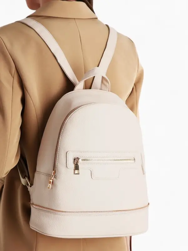 Рюкзак женский на молнии, с карманом, размер 27&times;13.5&times;33 см, молочный