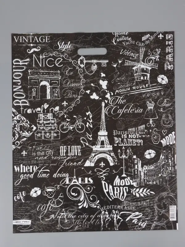 Пакет "Париж, полиэтиленовый с вырубной ручкой 50х60 см, 100 мкм