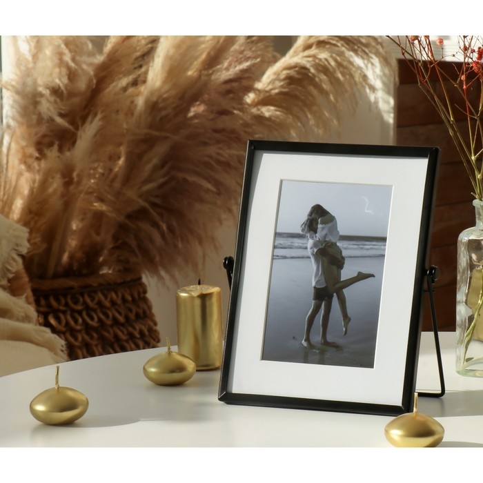 Фоторамка металл на 1 фото 10х15 см "Лофт. Строгие линии" чёрная 20х15 см