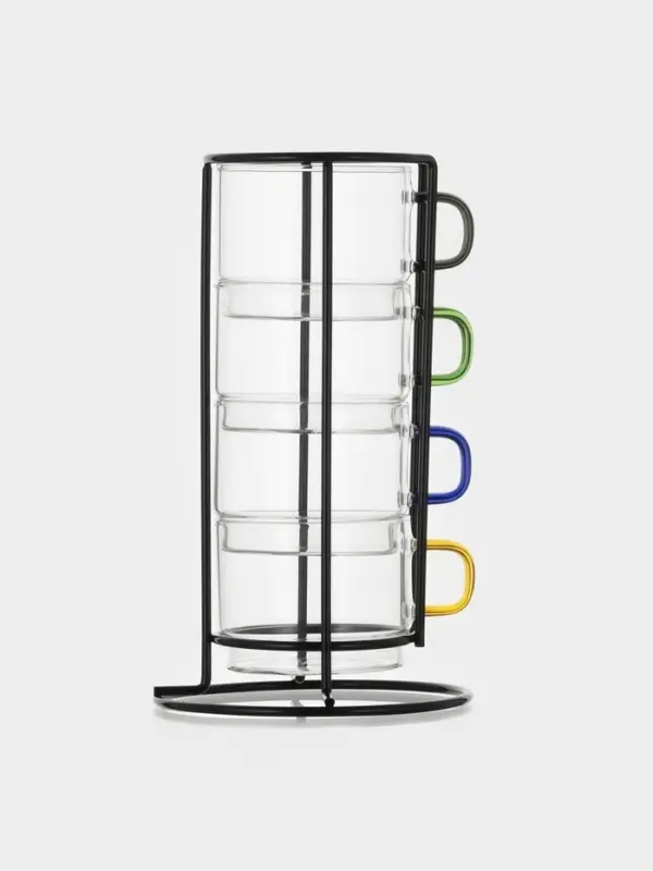 Набор кружек Доляна &laquo;Квартет&raquo;, 4 шт., 250 мл. на металлической подставке, стекло, прозрачный