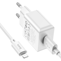 Сетевое зарядное устройство Hoco C106A, 1 USB, 2.1 А, кабель Lightning - USB, 1 м, белое