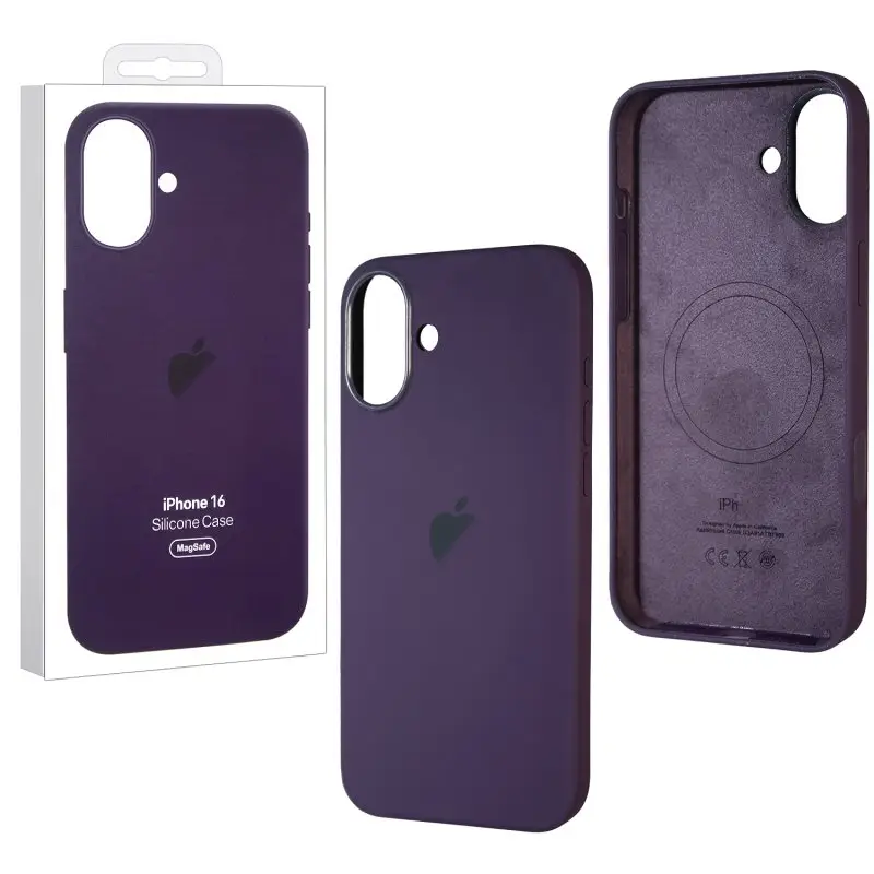 Чехол для iPhone 16 Silicone Case 100% ORG (MagSafe + анимация NFC Clear) c LOGO Plum