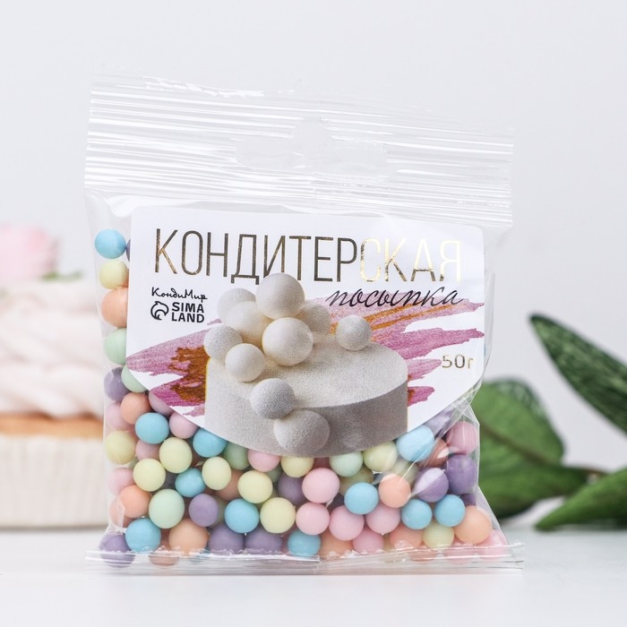 Кондитерск посыпка с мягк центром: оранжевая, голубая, сиреневая, изумрудная, розовая, 50 г