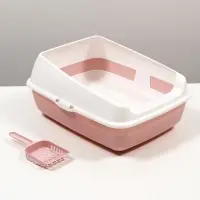 Лоток для кошек, 50.5&times;39&times;23 см, с сеткой и совком, пластик, розовый