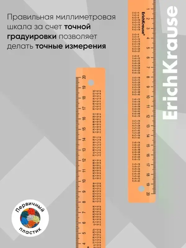 Линейка справочная 20 см, таблица умножения, ErichKrause Neon, пластик, МИКС
