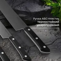 Набор кухонных ножей Magistro Hinshitsu, 3 шт. овощной, универсальный, шеф, нержавеющая сталь, чёрный