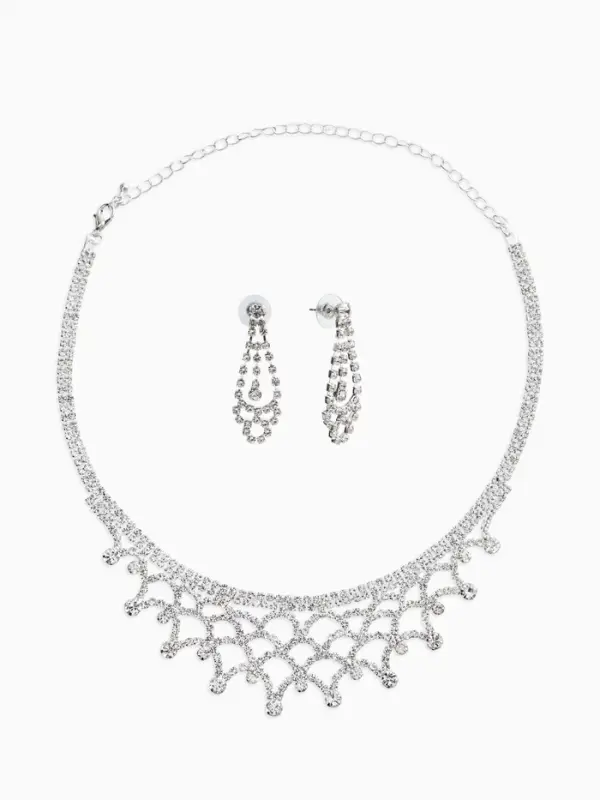 Набор 2 предмета: серьги, колье со стразами &laquo;Лёд. Паутина&raquo;, d=13.5 см, белый в серебре
