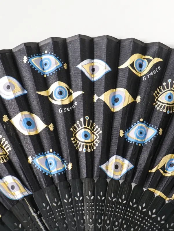 Веер складной с кисточкой &laquo;Глаза от сглаза&raquo;, чёрный с золотом, 23 см