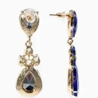 Серьги висячие со стразами &laquo;Вечеринка&raquo;, цветок из капель, сине-белые в золоте, 6.3 см