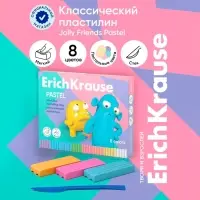 Пластилин 8 цветов, 144 г, ErichKrause "Jolly Friends Pastel", со стеком, в картонной упаковке