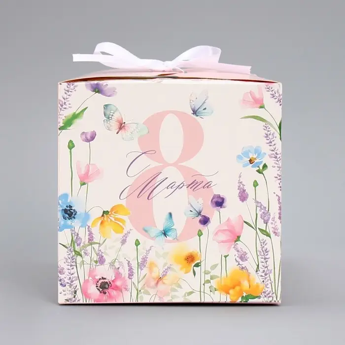 Коробка подарочная складная, упаковка, «С 8 Марта, нежные цветы», 12 х 12 х 12 см Коробка подарочная складная, упаковка, «С 8 Марта, нежные цветы», 12 х 12 х 12 см