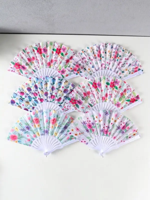 Веер пластик, текстиль  Веер пластик, текстиль "Ситец цветочный" МИКС 23 см