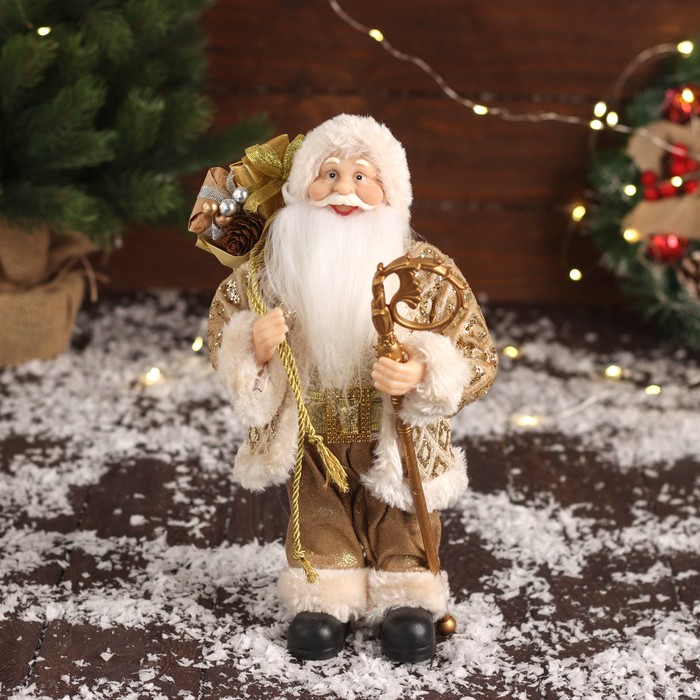 Дед Мороз  Дед Мороз "В золотой шубе, с ремешком, и подарками" 30х16 см