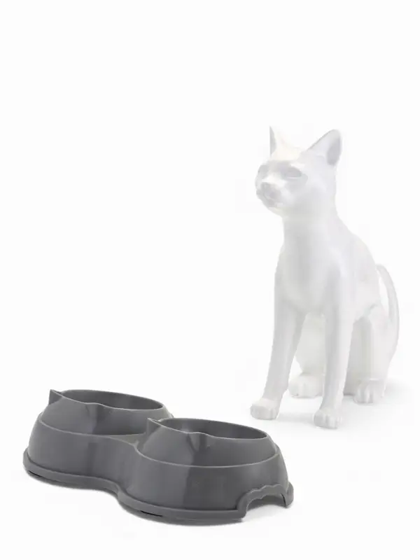 Миска двойная, 240 мл, 25&times;14&times;5 см, пластик, серая