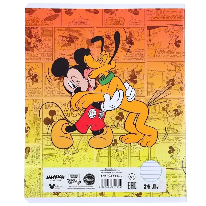 Тетрадь в линейку 24 листа, 5 видов МИКС, обложка мелованная бумага, &laquo;Минни Маус&raquo;
