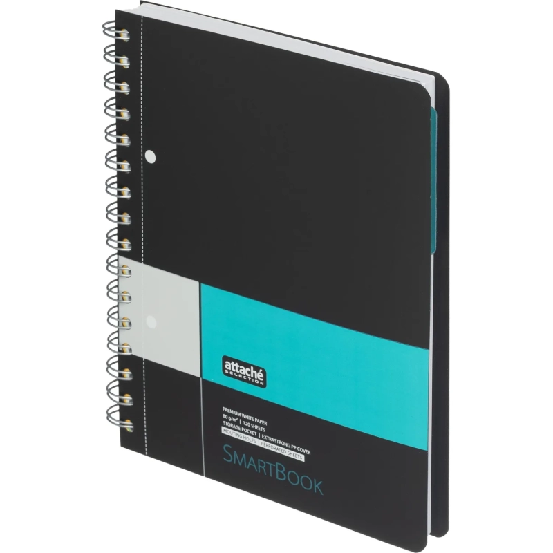 Бизнес-тетрадь SMARTBOOK А5 120л. клетка,спир,микроп,разд,карм,сер-бирюз