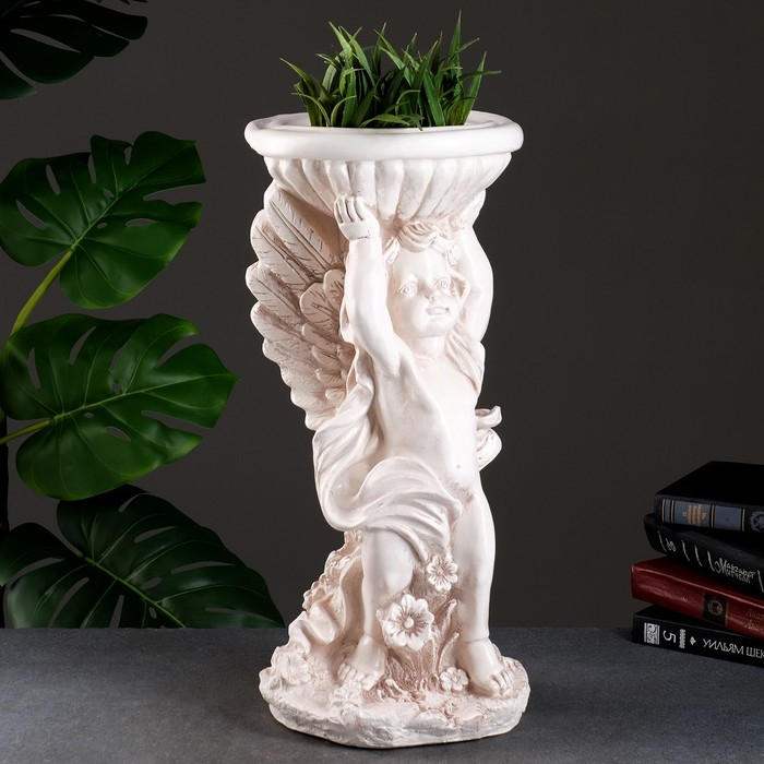 Фигурное кашпо Фигурное кашпо "Ангел с чашей" состаренный 0,6 л / 22х55х22см