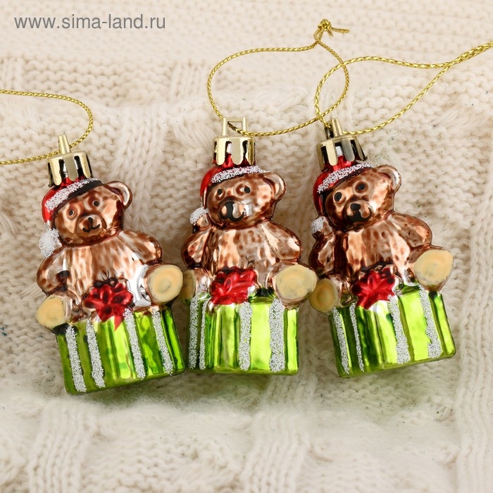 Украшение ёлочное Украшение ёлочное "Мишка на подарке" (набор 3 шт) 6х4 см