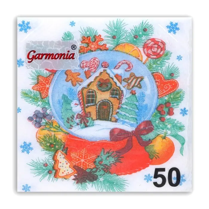 Новогодние салфетки бумажные «Снежный шар» 1 слой, 24×24 см, 50 шт.