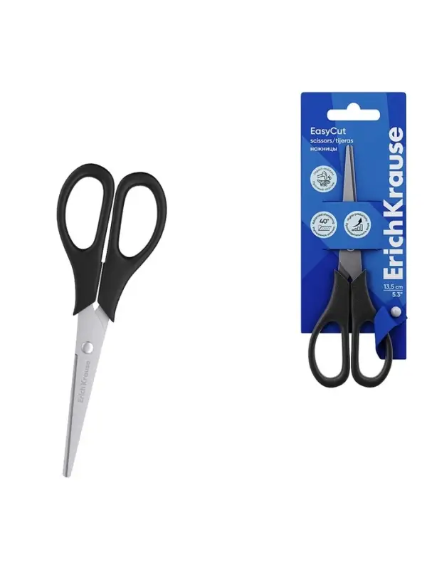 Ножницы ErichKrause Standard, 13.5 см, лезвия из нержавеющей стали, ударопрочный пластик, блистер, чёрные